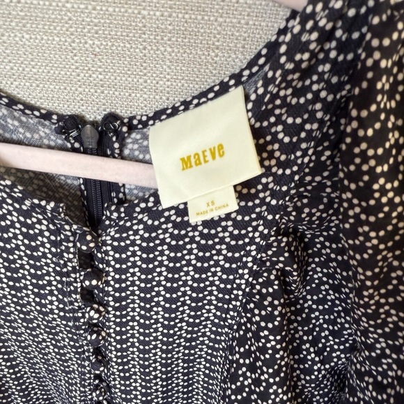 Anthropologie Maeve Polka Dot Linen/Cotton Blend Dress with Puff Sleeves, XS - Picture 3 of 8